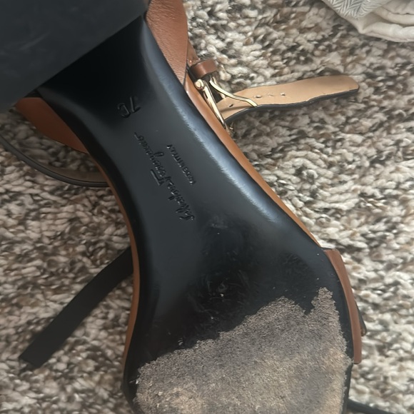 Salvatore Ferragamo Brown Leather Sandals with Gold Buckle 7C - Picture 7 of 7